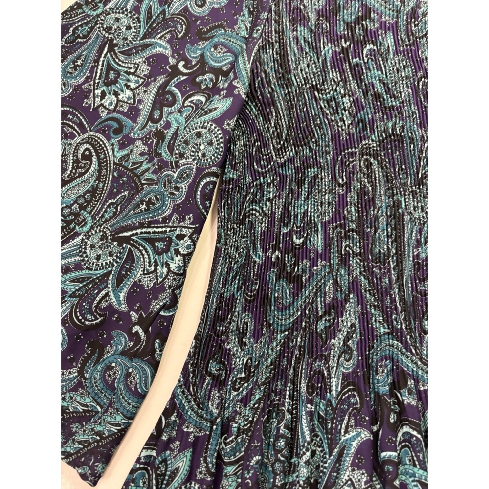 Catherines Bejeweled Pleated Blouse 3x V Neck Paisley Blue Resortwear - Picture 10 of 10